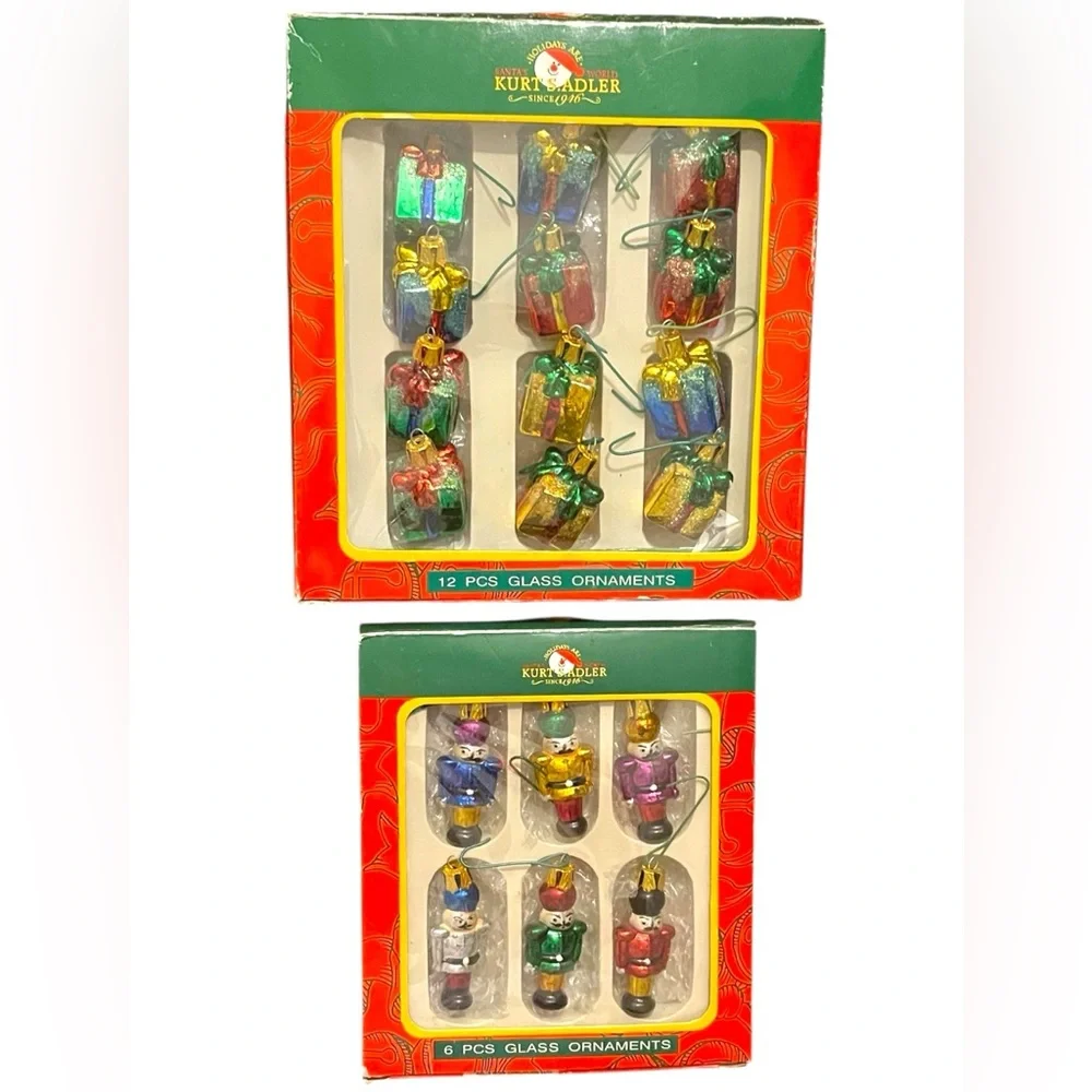 Kurt Adler Mini Glass Nutcracker and Presents  Christmas Ornaments 2